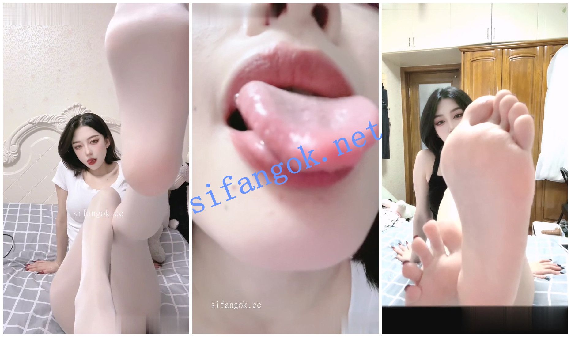 【抖音福利】丝足诱惑【爱喝酸奶】丝袜足交假鸡巴自舔脚